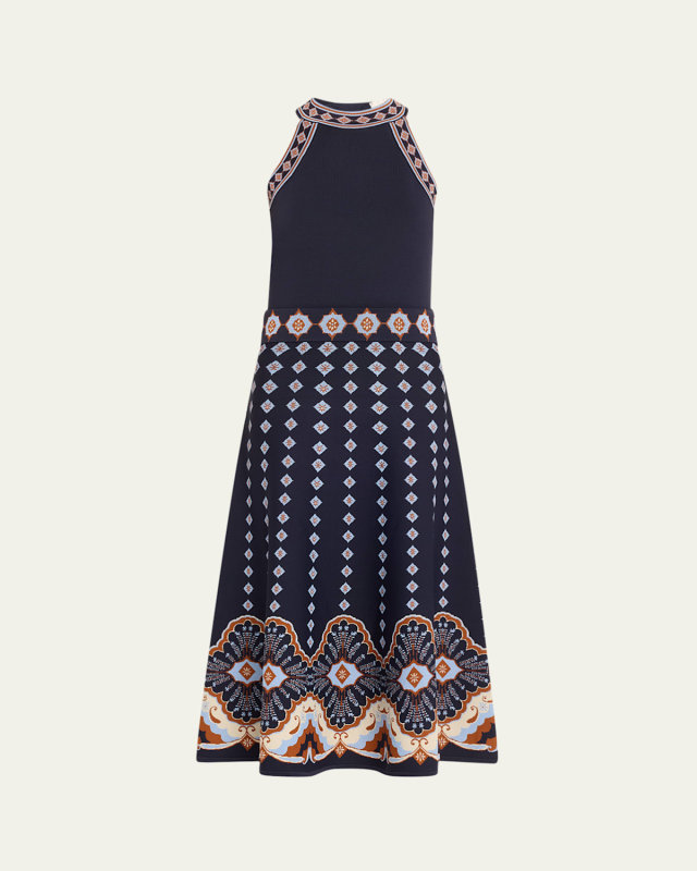 Sandrinna Mock-Neck Jacquard Flare Midi Dress